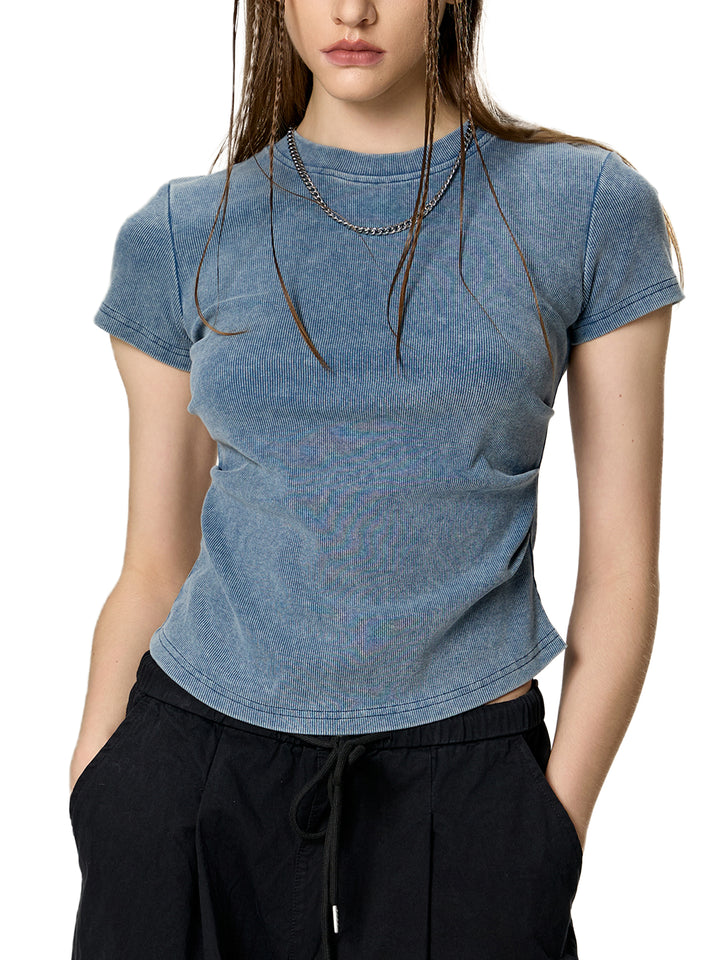 Vintaged-Wash Bodycon Cotton T-Shirt