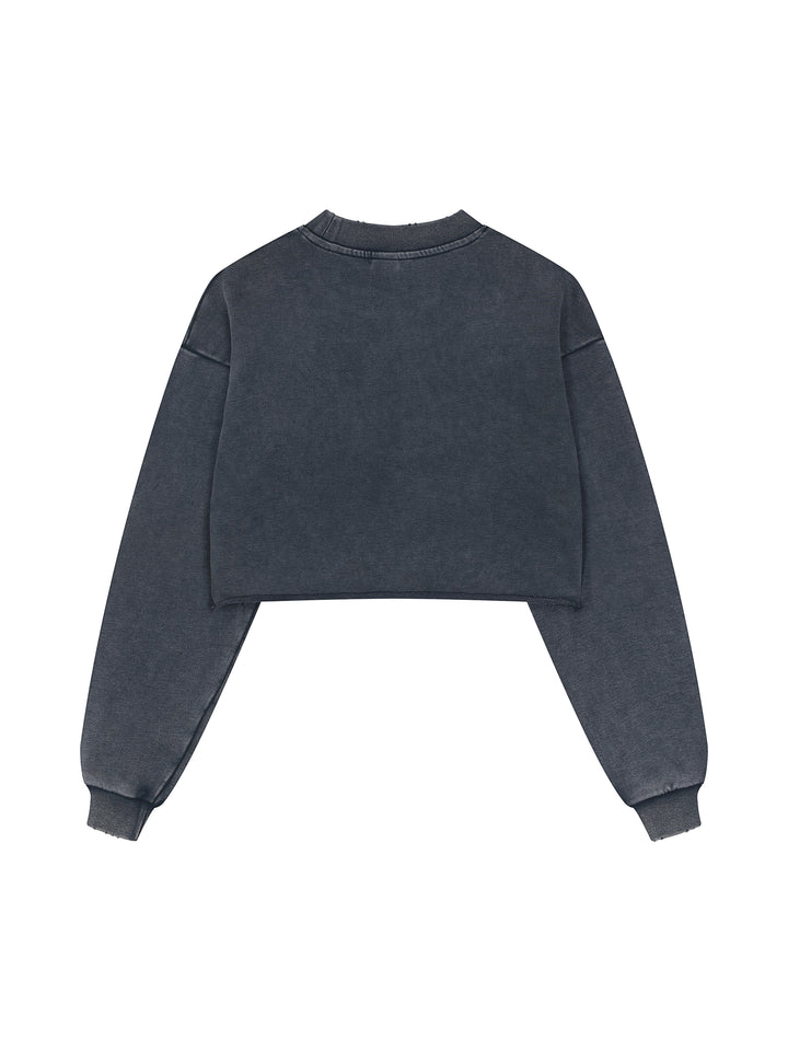 Snow Washed Raw Edge Cropped Sweatshirt