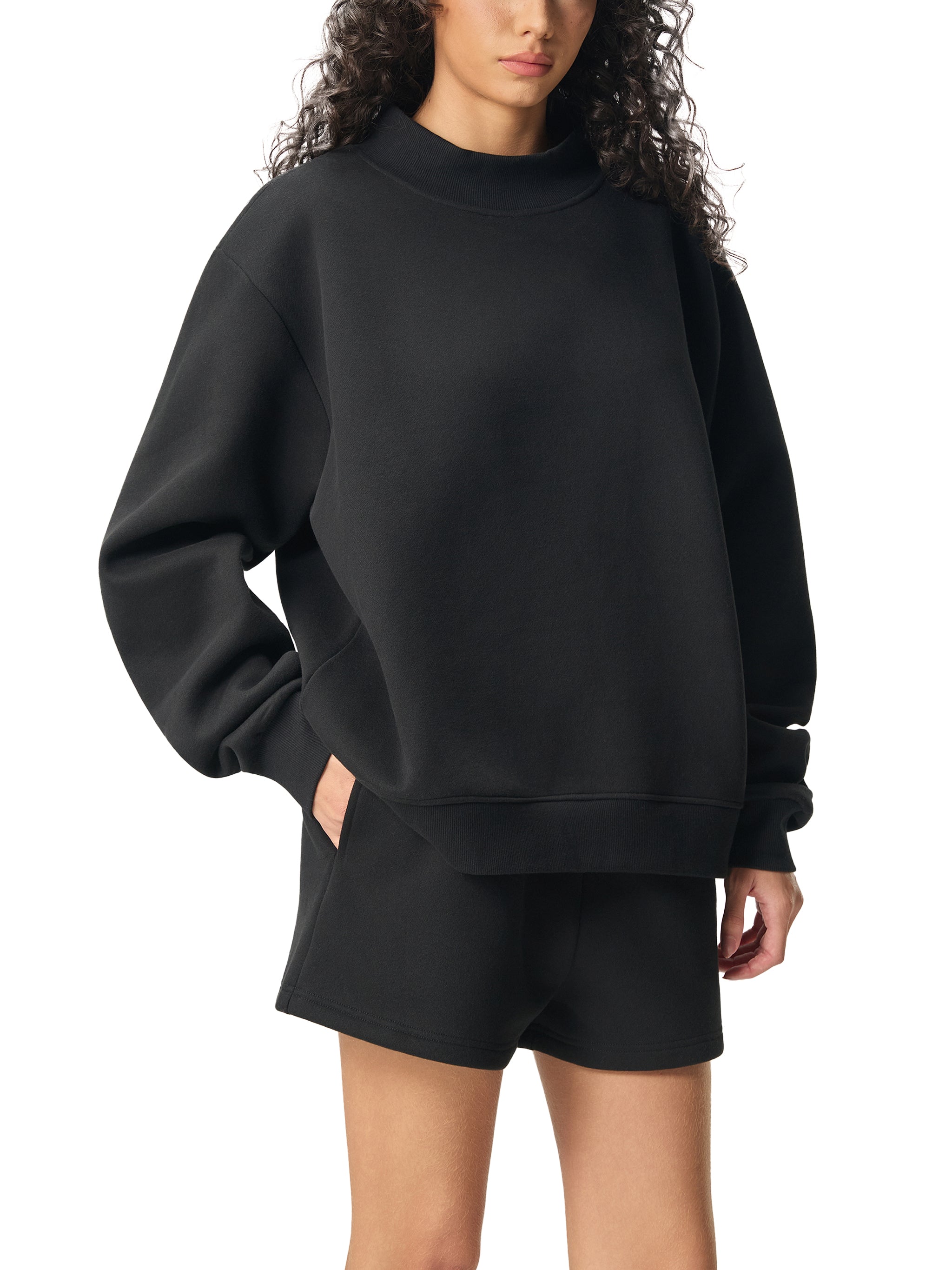 Essential Fleece Mock-Neck Crew Sweatshirt