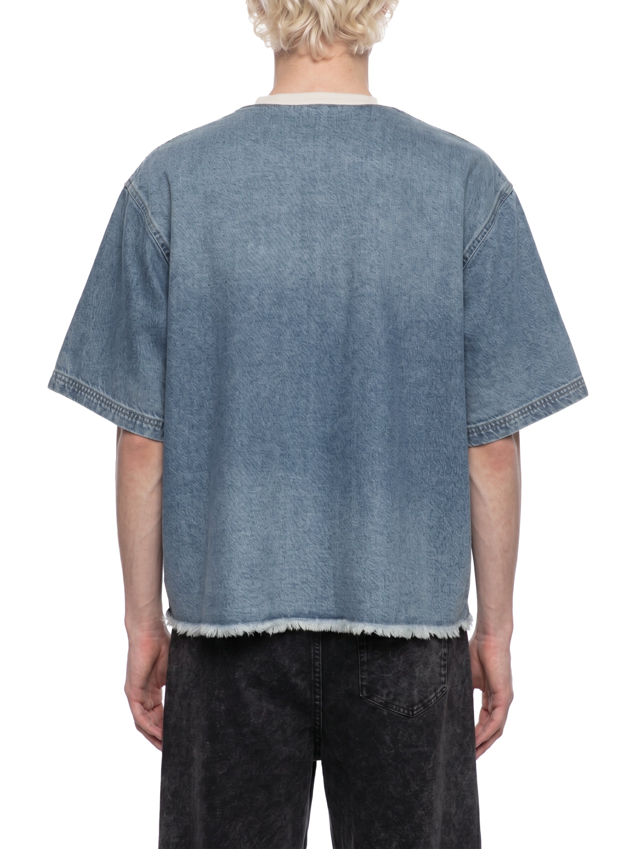 Unisex Vintage Wash Boxy Raw Hem Denim T-Shirt