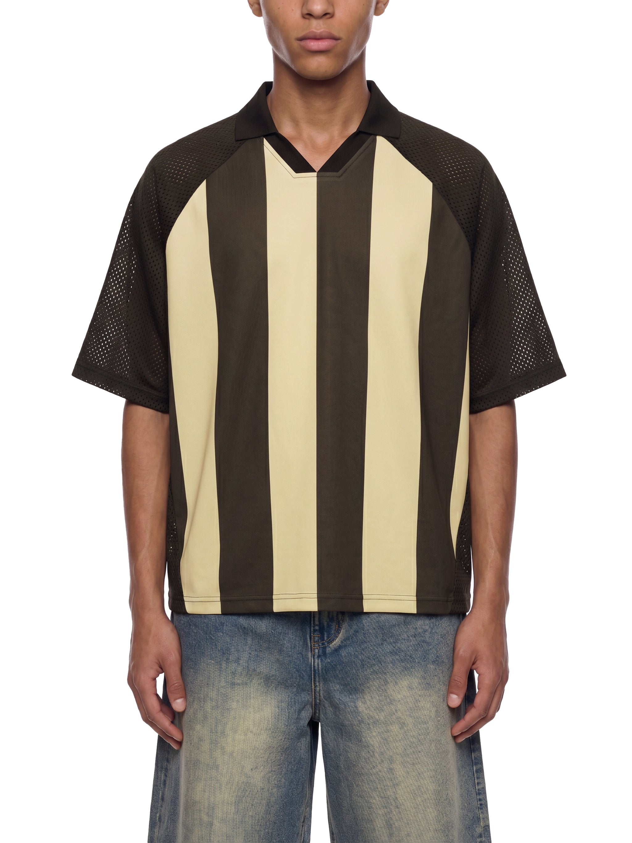 Unisex Striped Mesh Boxy Soccer Jersey