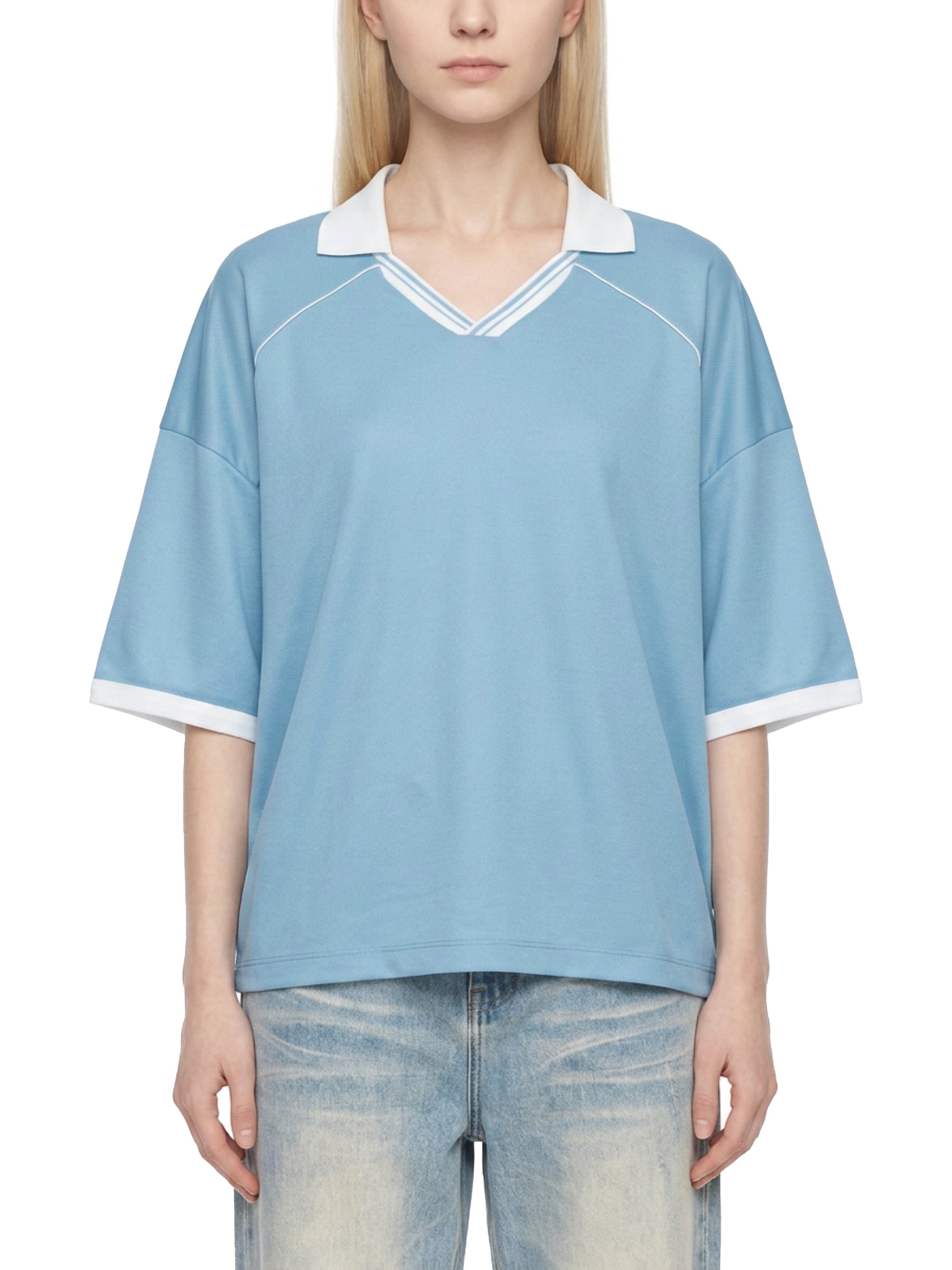 Unisex Collared Piping Boxy Soccer Jersey