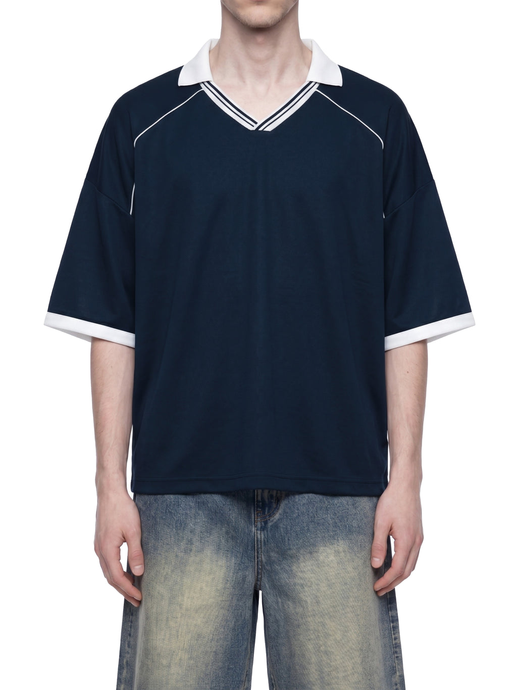 Unisex Collared Piping Boxy Soccer Jersey