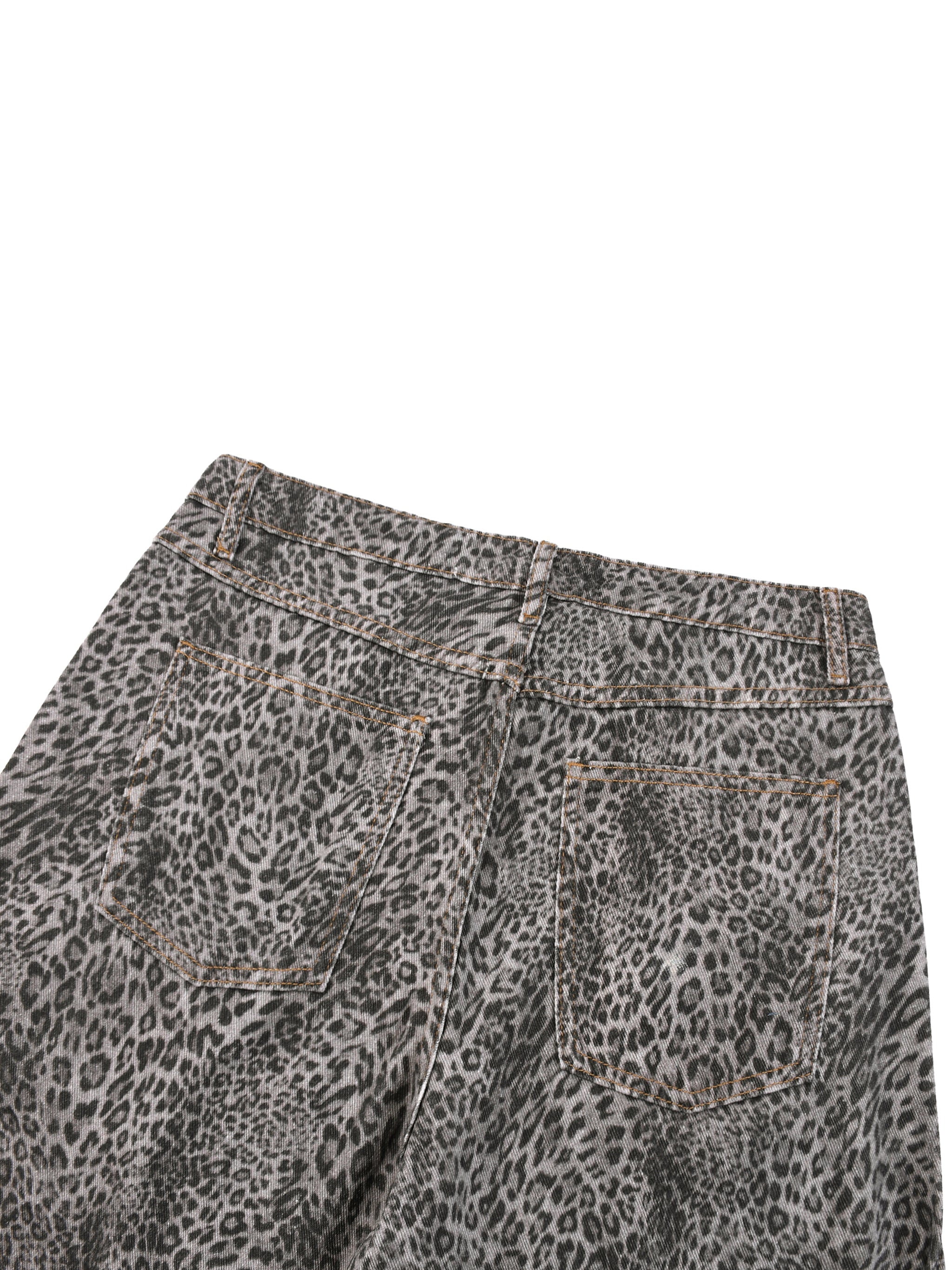Unisex Vintage Wash Leopard Wide Leg Jeans