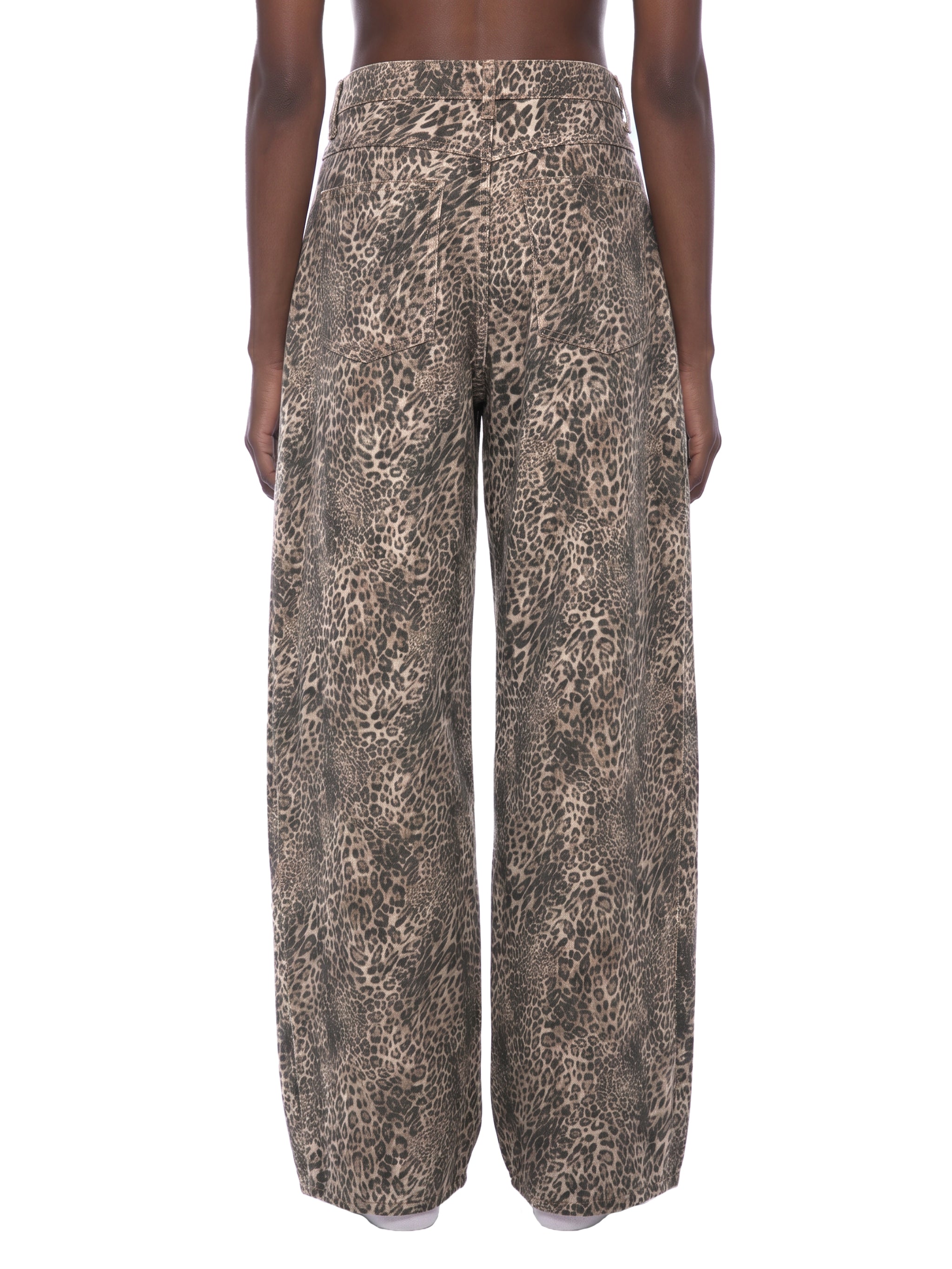 Unisex Vintage Wash Leopard Wide Leg Jeans