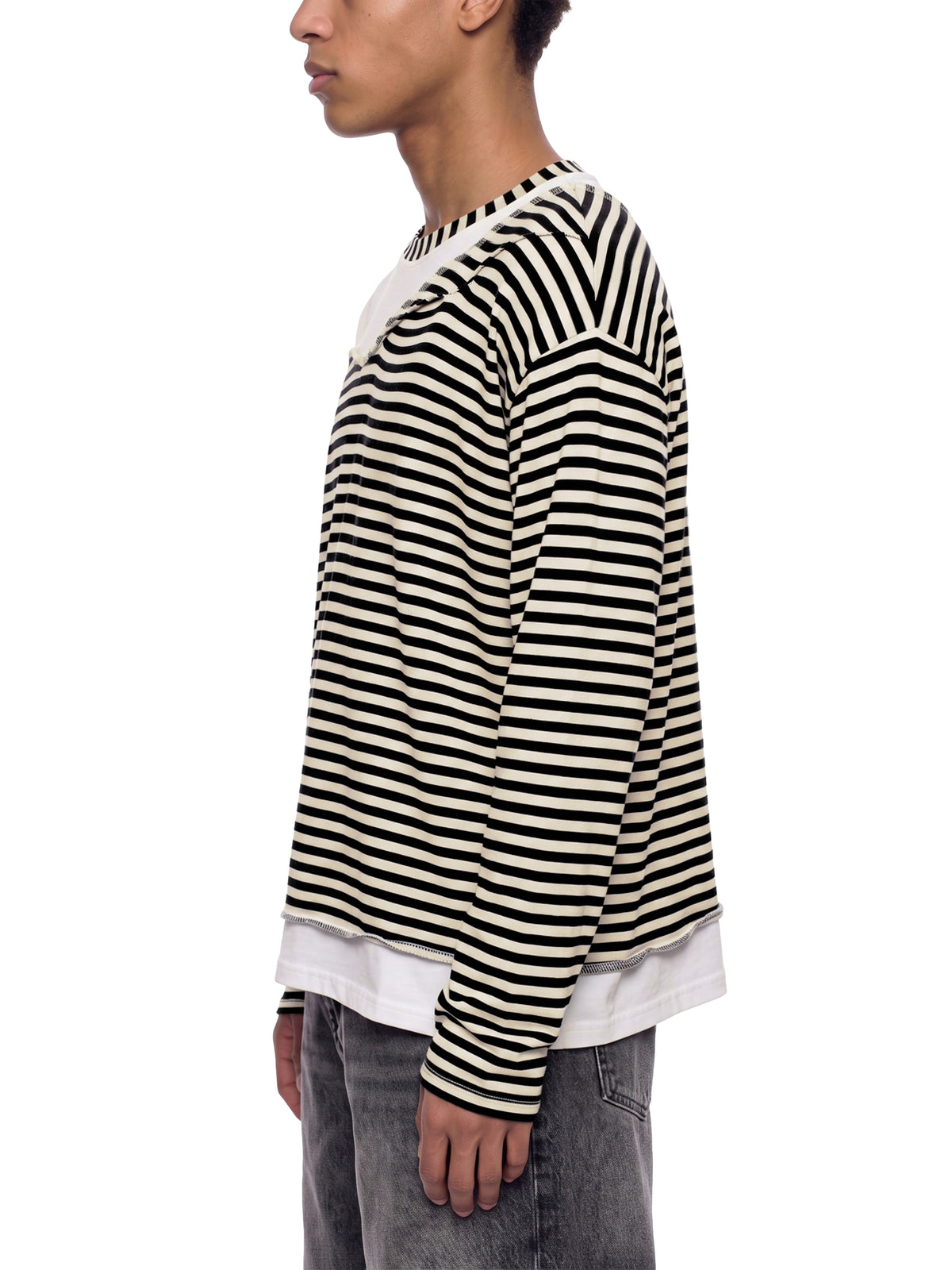 Unisex Striped Panel Boxy Long Sleeve T-Shirt