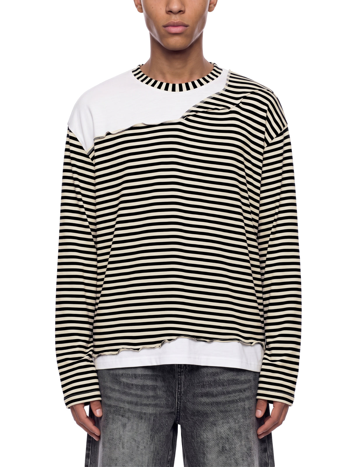 Unisex Striped Panel Boxy Long Sleeve T-Shirt