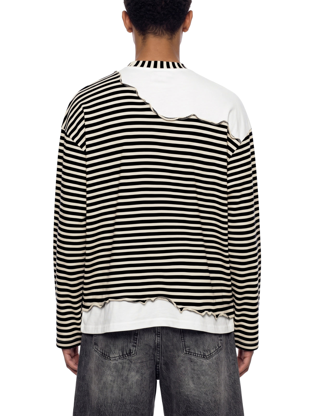 Unisex Striped Panel Boxy Long Sleeve T-Shirt