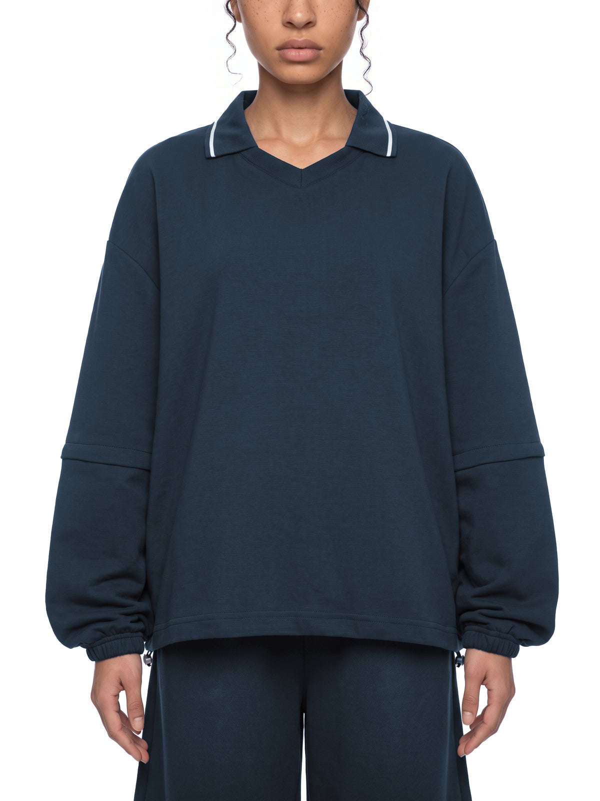 V Boxy Collared Detachable Sweatshirt