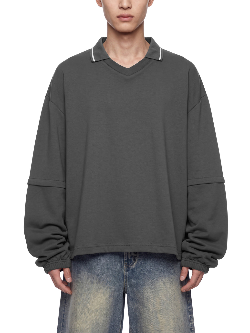 V Boxy Collared Detachable Sweatshirt