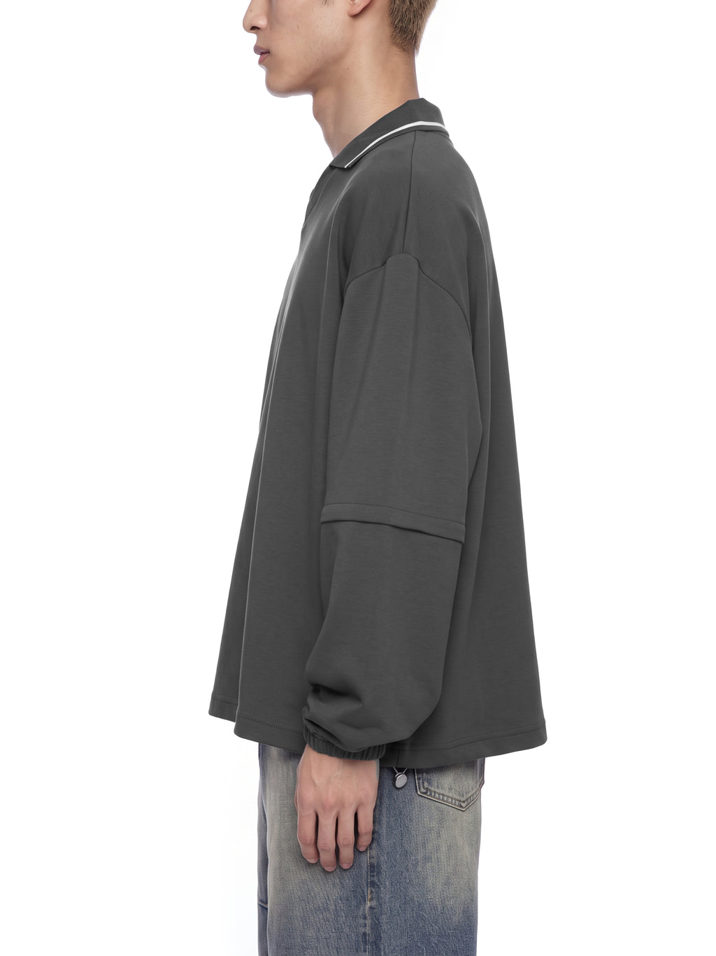 V Boxy Collared Detachable Sweatshirt