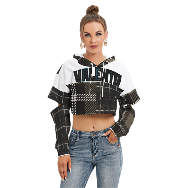 All-Over Print Women's Cropped Hoodie With Hollow Out Sleeve