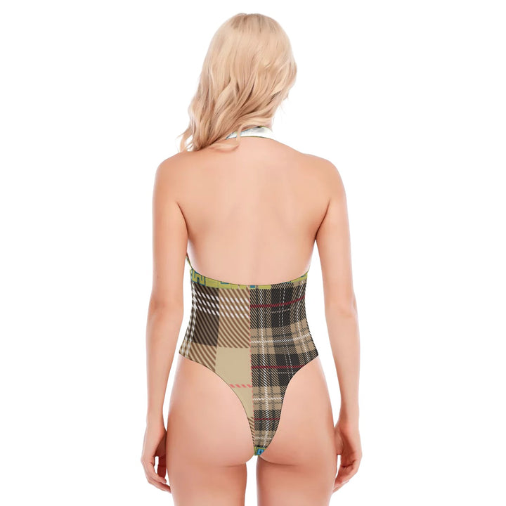 All-Over Print Women's Backless V-neck Skinny Bodysuit