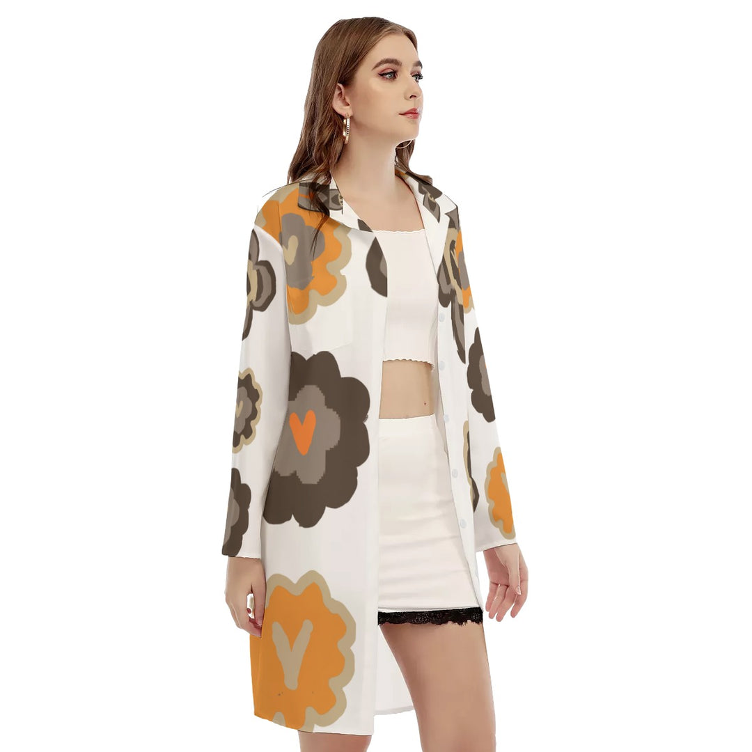 All-Over Print Women's Side Split Dress With Shirt Placket