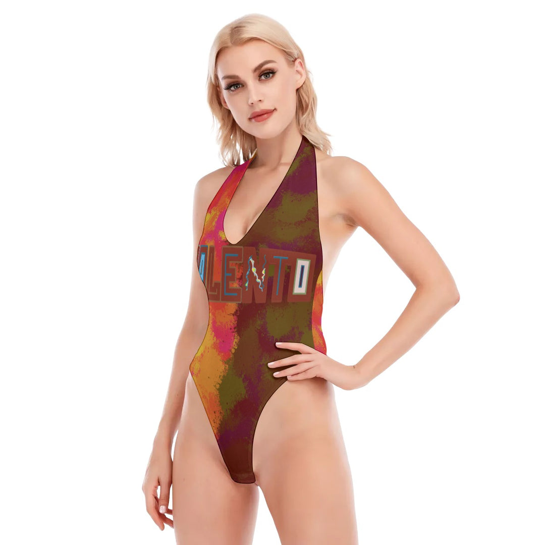 All-Over Print Women's Backless V-neck Skinny Bodysuit