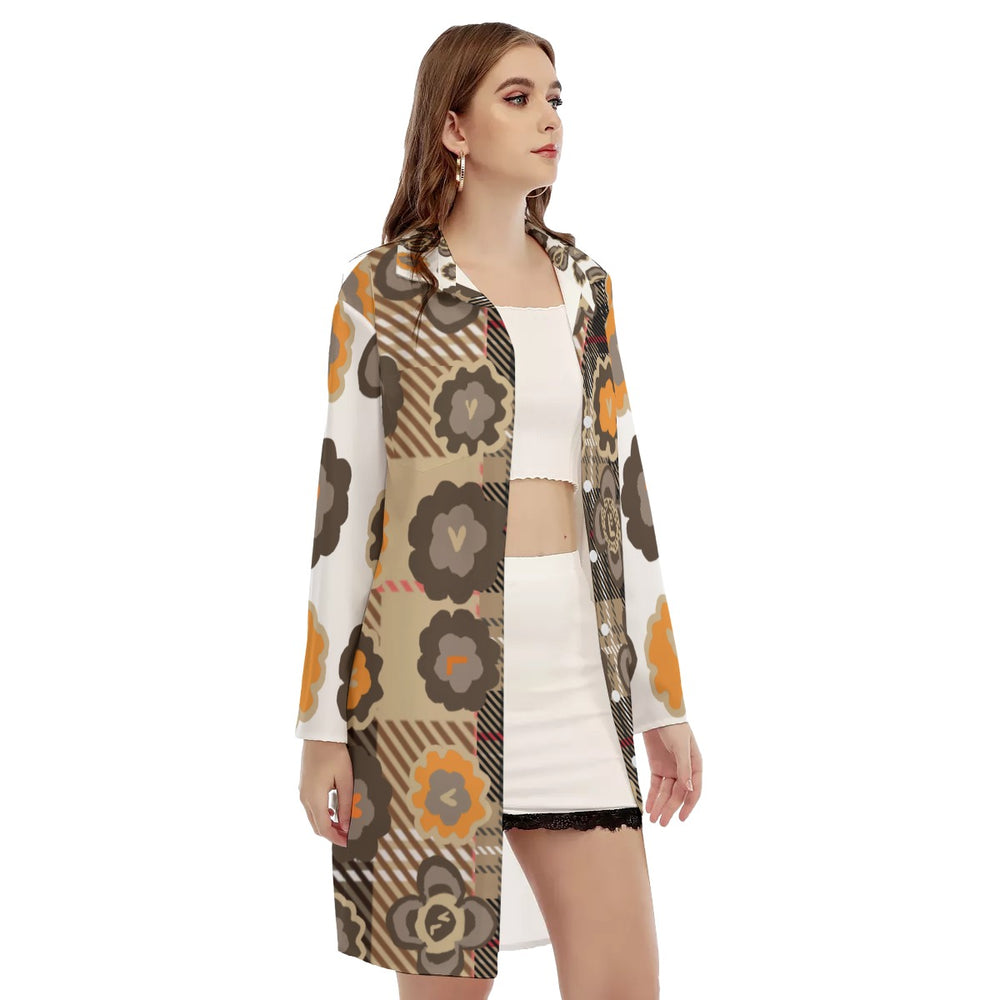 All-Over Print Women's Side Split Dress With Shirt Placket
