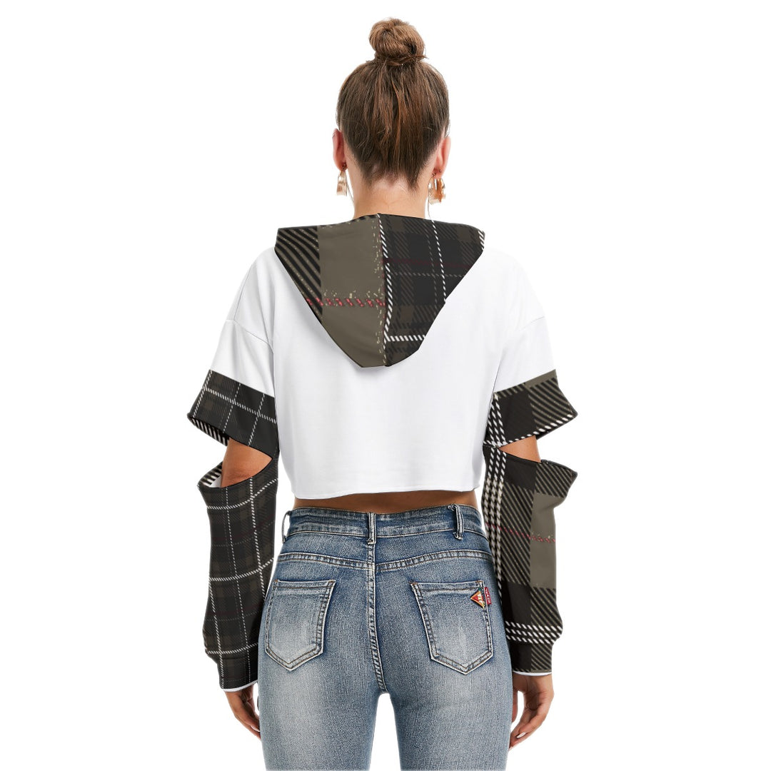 All-Over Print Women's Cropped Hoodie With Hollow Out Sleeve