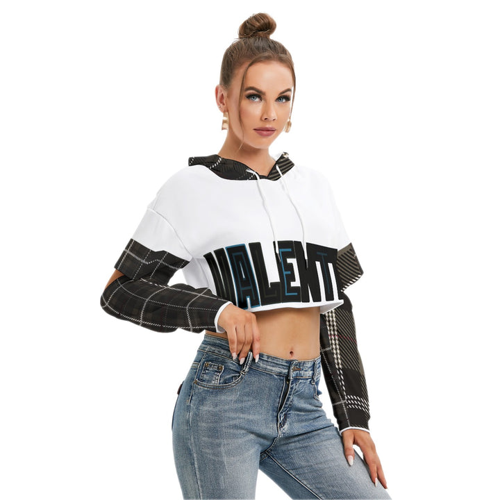 All-Over Print Women's Cropped Hoodie With Hollow Out Sleeve