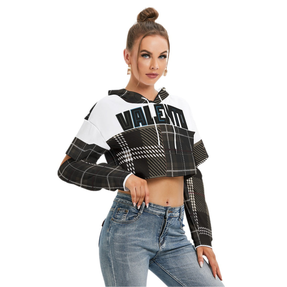 All-Over Print Women's Cropped Hoodie With Hollow Out Sleeve