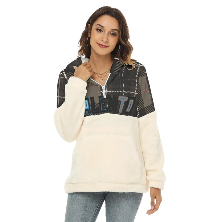 Women's Block Borg Hoodie With Half Zip