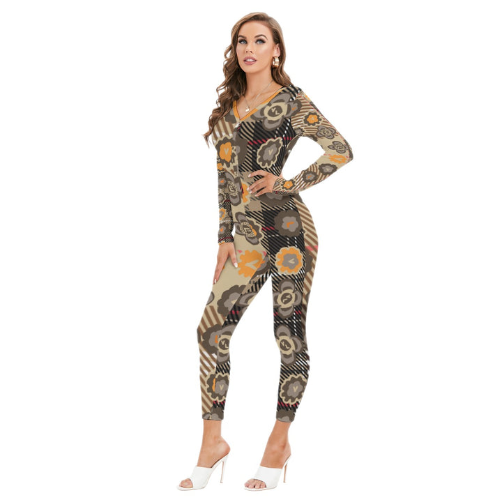 All-Over Print Women's Low Neck One-Piece Pajamas