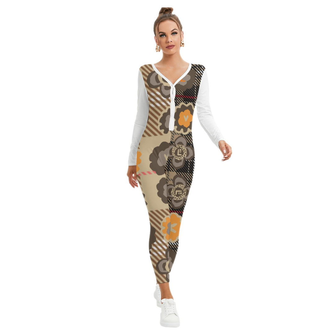 All-Over Print Women's Low Neck One-Piece Pajamas
