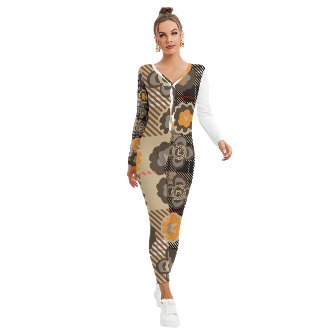 All-Over Print Women's Low Neck One-Piece Pajamas