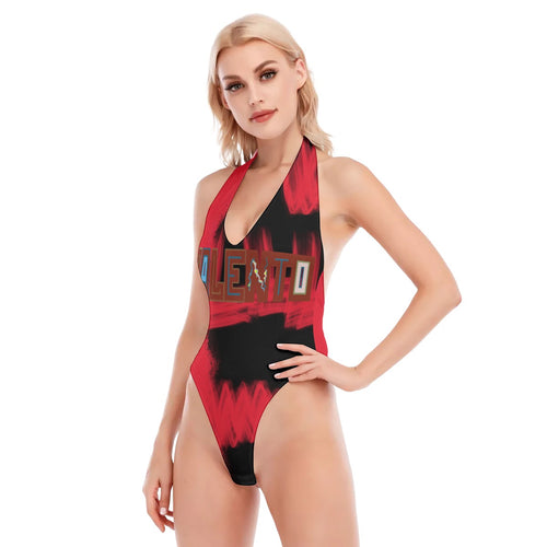 All-Over Print Women's Backless V-neck Skinny Bodysuit