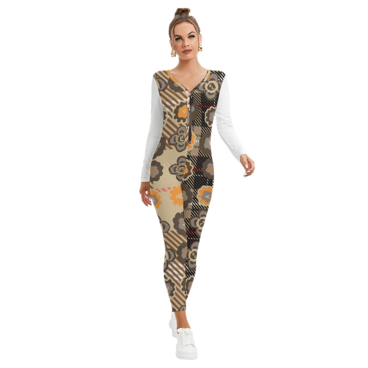 All-Over Print Women's Low Neck One-Piece Pajamas