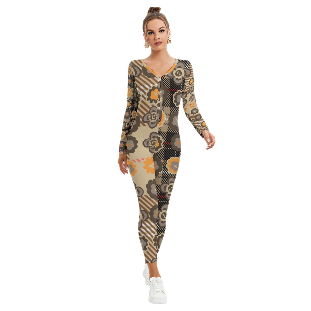 All-Over Print Women's Low Neck One-Piece Pajamas