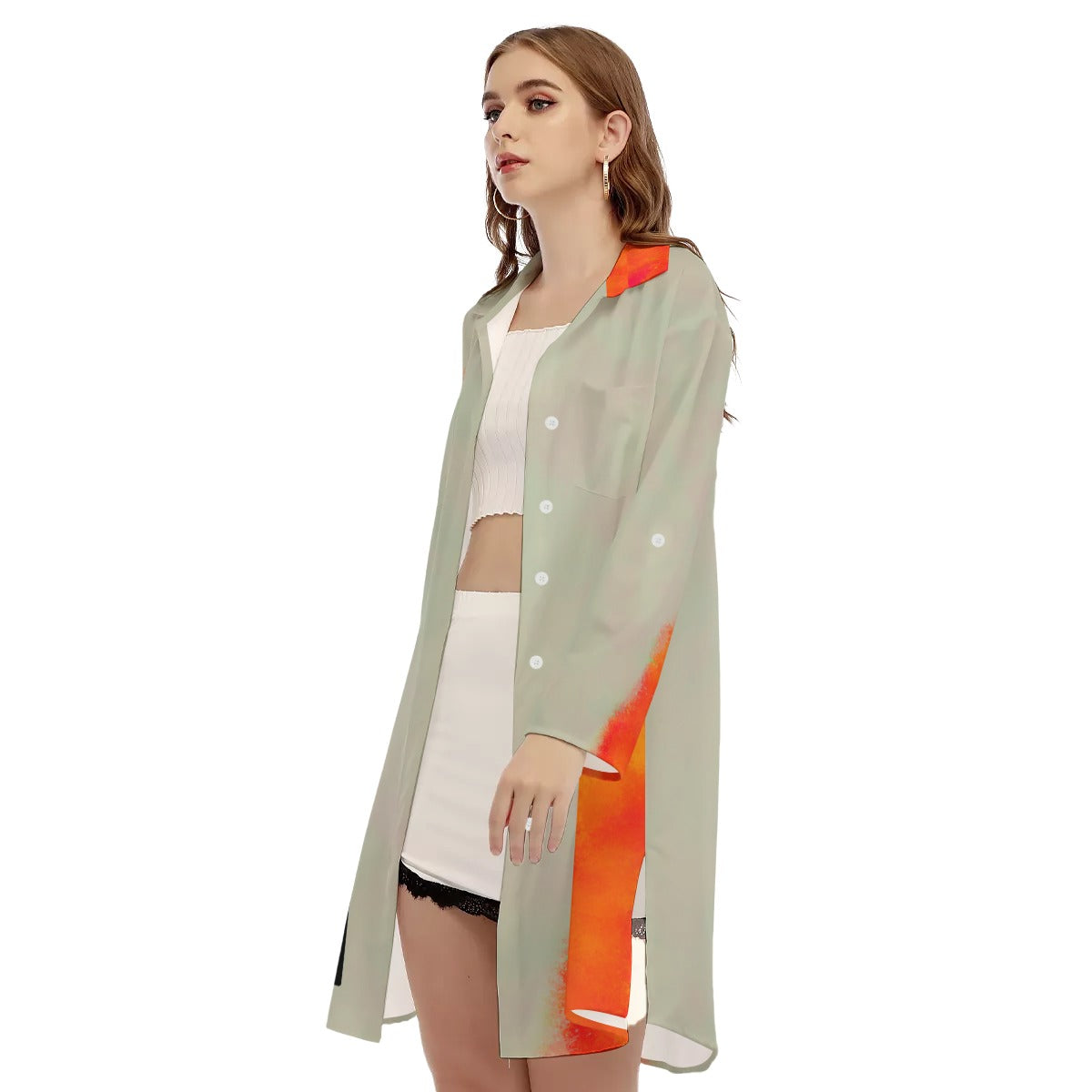 All-Over Print Women's Side Split Dress With Shirt Placket