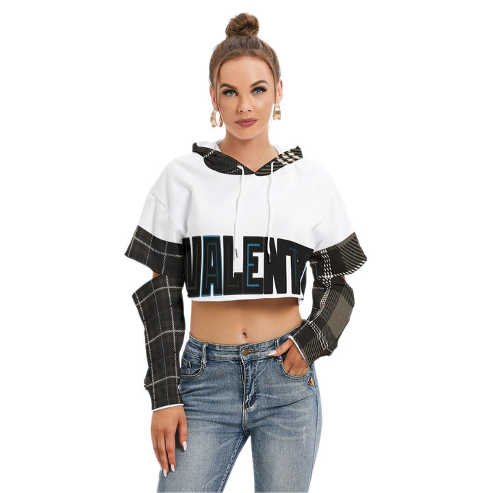 All-Over Print Women's Cropped Hoodie With Hollow Out Sleeve