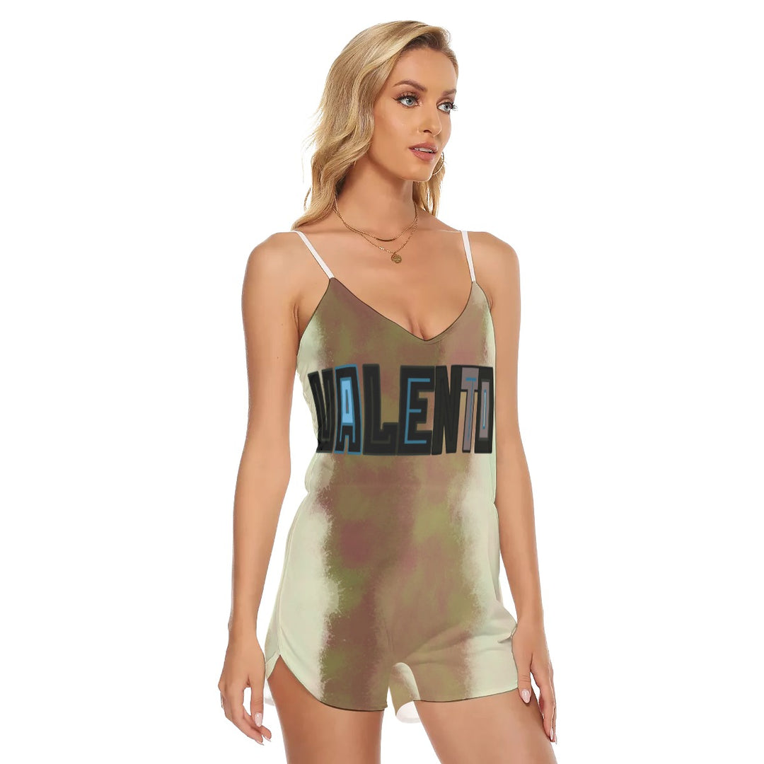 All-Over Print Women's V-neck Cami Romper