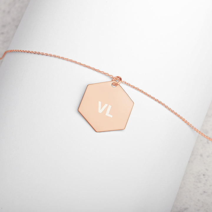 Engraved Silver Hexagon Necklace