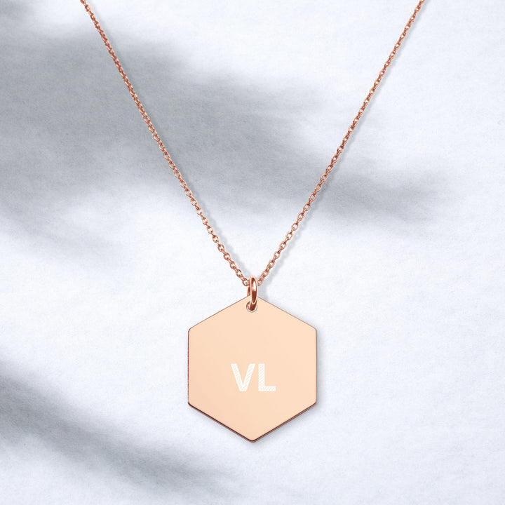 Engraved Silver Hexagon Necklace